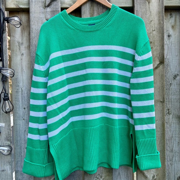 Gap Stripe Cotton Split hem Knit Sweater Green - Picture 3 of 8